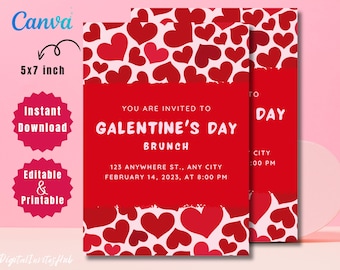 Galentine s Day Invitation Template, Galentines Girls Night or Brunch Party Invite, Pink and Red Bow for Valentine's or Galentine's Day