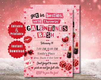 Editable Burn Book Galentine's Day Invite, Pink Girls Party Invitation, Valentine's Day Invite, Girls Only, Mean Girls Galentines Invite