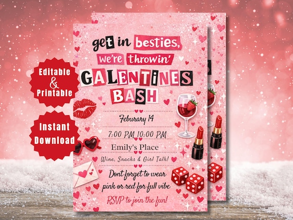 Editable Burn Book Galentine's Day Invite, Pink Girls Party Invitation, Valentine's Day Invite, Girls Only, Mean Girls Galentines Invite