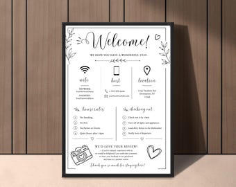 Airbnb Welcome Sign Template| Welcome Sign for Airbnb Hosts |Vacation Rental Printable | Guest Arrival Poster | VRBO, House Rules, WIFI Sign