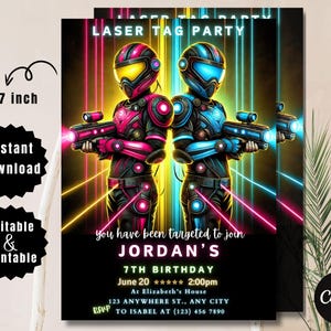 Editable Neon Laser Tag Birthday Invitation Template (Digital Download)