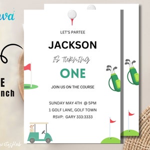 Golf Birthday Invitation, Golf Par-Tee Invite, Hole-in-One Golf Party Invitations, Editable Digital Template Instant Download