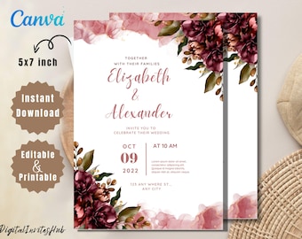 Fall Floral Wedding Invitation Template: Editable 5x7 (Digital Download)