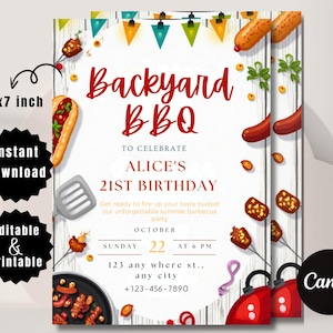Backyard BBQ Party Invitation, Editable BBQ Party Invite, Barbecue Invitation, BBQ Grill Party Invitations, Canva Template