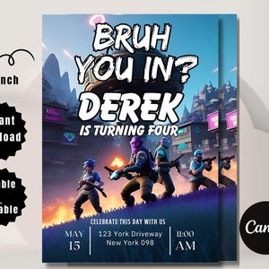 Bruh Gamer Geburtstagseinladung - Bearbeitbare Videospiel Party Evite Vorlage, Sofort Download druckbare Geburtstagskarte