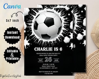 Editable Soccer Birthday Invitation Template: 5x7 Kids Party Invite (Canva)