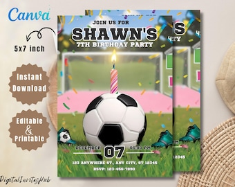 Soccer Birthday Invitation: Editable Canva Template (5x7 Inches)