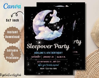 Invito per pigiama party di compleanno: pigiama party minimalista, tenda da campeggio per bambine (stampabile in digitale)