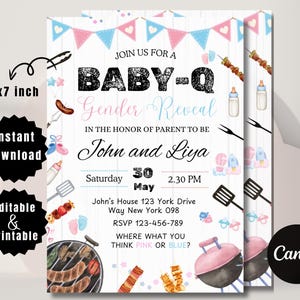 Baby-Q Baby Shower Invitation Template, Backyard BBQ Baby Sprinkle for Couples, Editable Baby Q Party Invite, Canva Printable Design