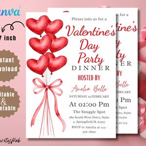 Faire-part modifiable pour la Saint-Valentin, faire-part pour la Saint-Valentin, faire-part d'anniversaire, carte de dîner coeur Saint-Valentin, carte d'anniversaire