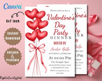 Faire-part modifiable pour la Saint-Valentin, faire-part pour la Saint-Valentin, faire-part d'anniversaire, carte de dîner coeur Saint-Valentin, carte d'anniversaire