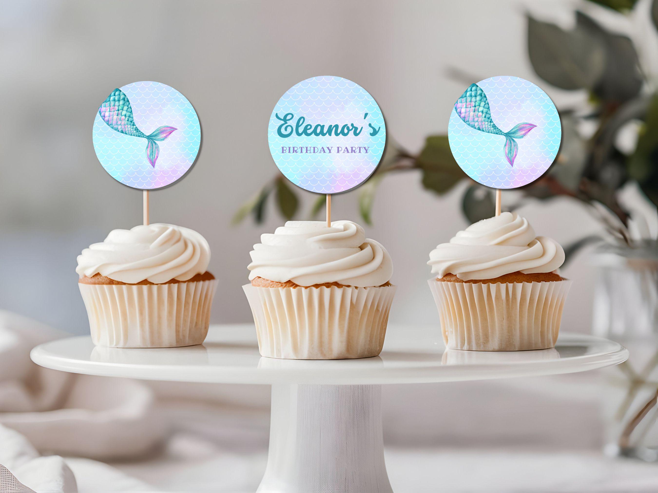 Editable Mermaid Birthday Cupcake Toppers Under the Sea Cake Toppers ...