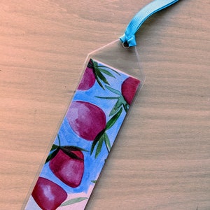 Summer Strawberries Bookmark - Hand painted with watercolor in a plastic sleeve for protection - Reading Gift - Booktok