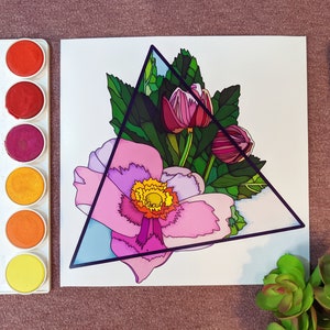 Wedding Bouquet Stained Glass Illustration - Flower Bouquet Art Print, Anemone