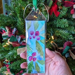 Holiday Holly Bookmark Hand painted with watercolor in a plastic sleeve for protection Winter Reading Gift Booktok image 3