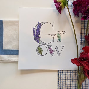 GROW art print - Impresión manuseñada e ilustrada a mano - Jardinería, Jardín, Cultivar plantas, Plantar mamá