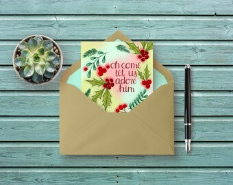 Oh Come Let Us Adore Him Greeting Card - Christmas and Winter Holiday Greeting Card