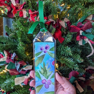 Holiday Holly Bookmark Hand painted with watercolor in a plastic sleeve for protection Winter Reading Gift Booktok image 2