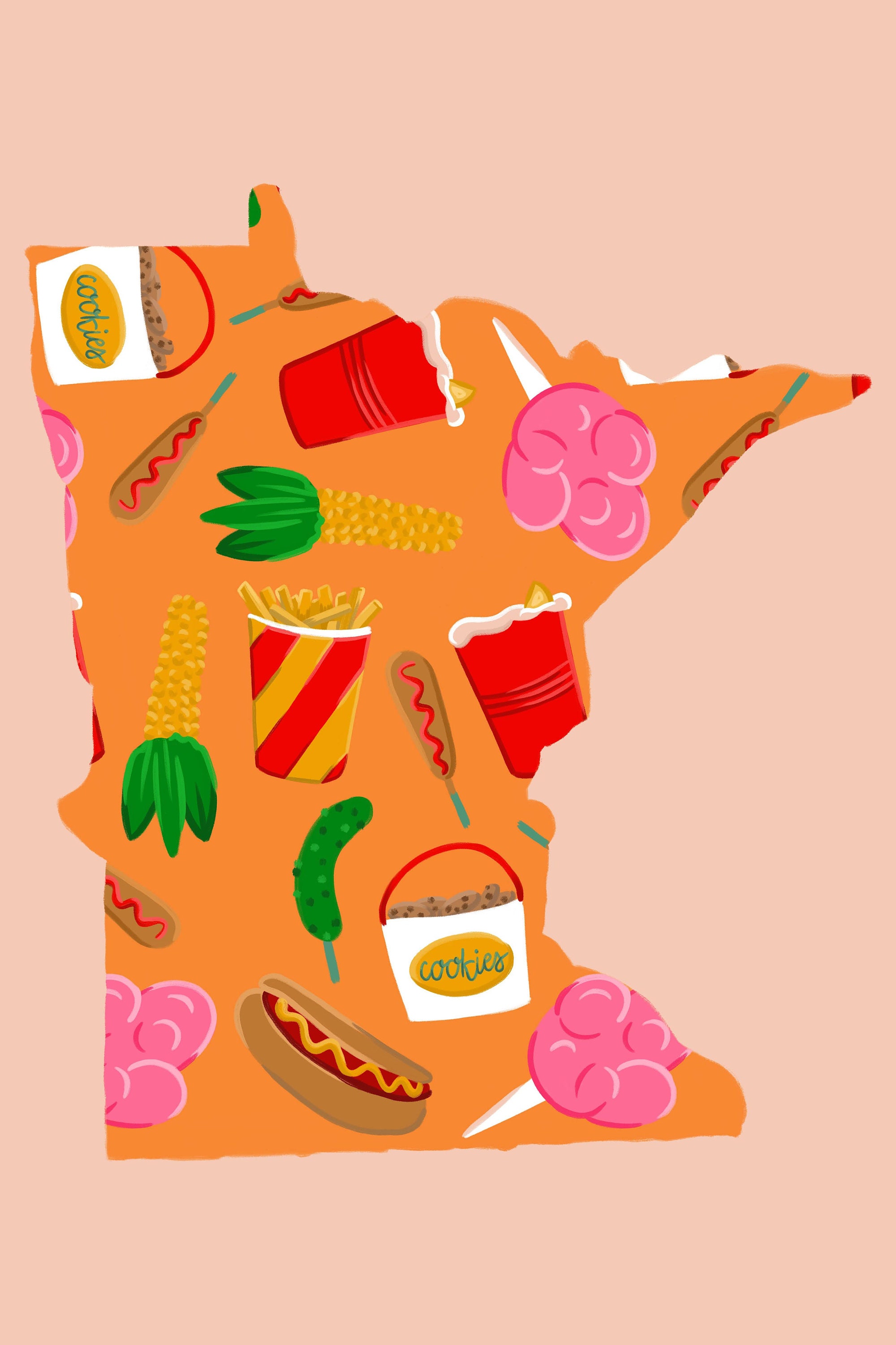 Mn State Fair Sticker Minnesota State Fair Foods Art Print: Hand-illustrated State Map - Etsy