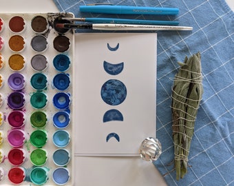 Moon & Botanical Watercolor Print