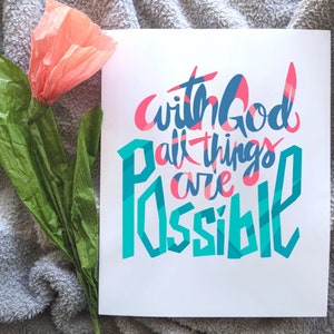 Desea a Dios todas las cosas son posibles - Impresión de arte con letras a mano - Letras bíblicas