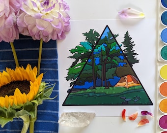 Stained-glass camping and bwca illustration - Hand-Illustrated