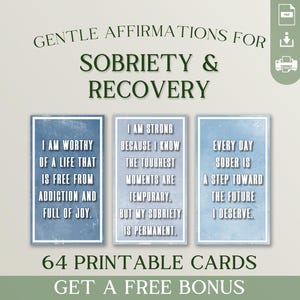 Sobriety Affirmation Cards – Daily Recovery Quotes for Addiction Healing | Printable Sober Deck + Bonus Sobriety Journal PDF