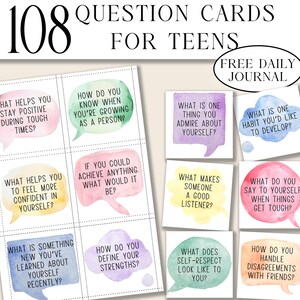 Cartes thérapeutiques imprimables pour adolescents, outils DBT, invites à la découverte de soi, croissance émotionnelle et pleine conscience