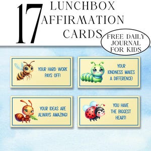 Kids Lunchbox Affirmationskarten - druckbare motivierende Notizen für Kinder mit lustigen Tiermotiven
