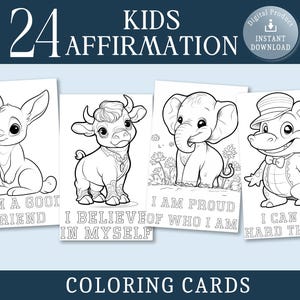 24 Kids Affirmation Coloring Cards - Printable, Creative, and Educational, Helping Build Confidence, Mindfulness, and Calm
