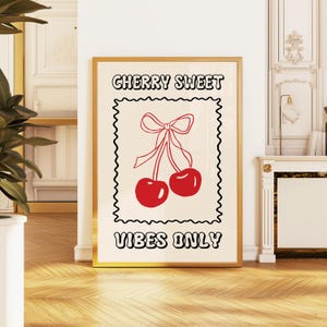 Cherry Vibes Printable Wall Art – Minimalist Digital Poster – Cute Fruit Decor – Kitchen & Living Room Print