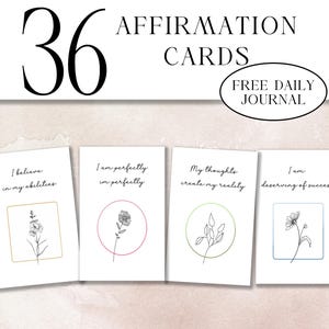 Cartes d'affirmation botaniques imprimables – Cartes d'art au trait minimales pour prendre soin de soi, motiver et garder la pleine conscience