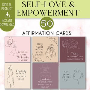 Tarjetas de Afirmación de Amor Propio / Confianza y Empoderamiento / Motivación Diaria y Atención Plena / Baraja Imprimible para Crecimiento Personal y Autocuidado