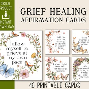 Cartes d'affirmation pour la guérison du deuil, soutien émotionnel, prendre soin de soi en cas de deuil, guérison par la pleine conscience, deck de réconfort à imprimer + journal de deuil en prime