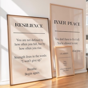 Bundle Printable Affirmation Wall Art Set – 6 Minimalist Motivational Quote Posters for Self-Growth, Therapy & Calm Home | Instant Download