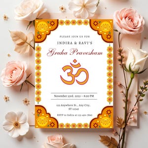 Invito Griha Pravesh, invito indiano per l&#39;inaugurazione della casa, invito gruha pravesam, invito pooja, invito digitale, modello modificabile
