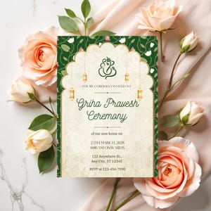 Invito all&#39;inaugurazione della casa indiana / Invito Griha Pravesh / Gruha Pravesam / Invito Pooja / Invito alla cerimonia indiana / Invito all&#39;inaugurazione della casa indù