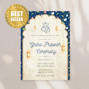 Uitnodiging Indiase housewarming | Griha Pravesh-uitnodiging | Gruha Pravesam | Pooja-uitnodiging |  Uitnodiging Indiase ceremonie | Hindoeïstische housewarming