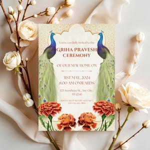 Invito Griha Pravesh, invito indiano per l&#39;inaugurazione della casa, invito gruha pravesam, invito pooja, invito digitale, modello modificabile
