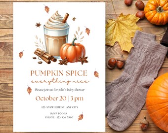Pumpkin Spice Baby Shower Invite: Cozy Fall Theme ( Editable digital Download | DEL006)