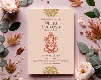 Indian Housewarming Invitation | Griha Pravesh | Gruha Pravesam | Hindu Pooja Invite | Editable Ceremony Template |Digital Housewarming Card