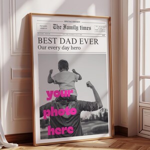 Stampa artistica da parete personalizzata con il miglior papà / Poster di giornale personalizzato / Regalo per papà / Download digitale stampabile alla moda / Regalo di carta di giornale