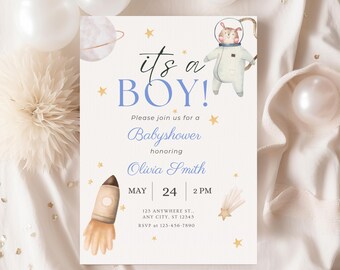 Space Baby Shower Invitation: Astronaut Theme, Editable Template