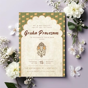 Invito all&#39;inaugurazione della casa indiana / Invito Griha Pravesh / Gruha Pravesam / Invito Pooja / Invito alla cerimonia indiana / Invito all&#39;inaugurazione della casa indù