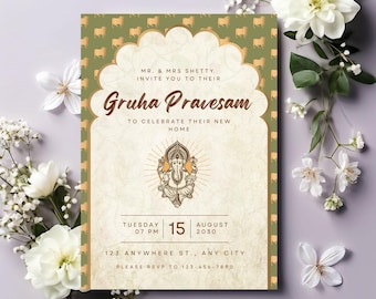 Indian Housewarming invitation | Griha Pravesh Invite | Gruha Pravesam | Pooja invite | Indian ceremony Invite | Hindu Housewarming