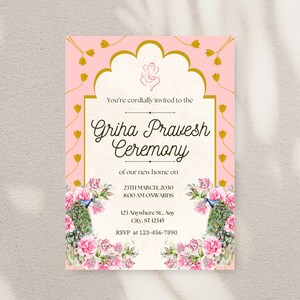 Uitnodiging Indiase housewarming | Griha Pravesh-uitnodiging | Gruha Pravesam | Pooja-uitnodiging | Uitnodiging Indiase ceremonie | Hindoeïstische housewarming