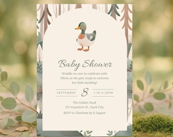 Mallard Duck Baby Shower Invitation: Green Gender Neutral Hunting Theme (Editable Digital Download | DEL001)