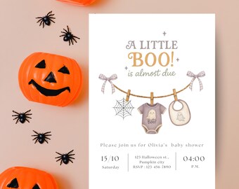 A Little Boo is Due Shower Invitation, Cute Ghost Editable Template, Halloween Printable Digital Download, Printable Invite | DEL009