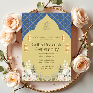 Faire-part de pendaison de crémaillère indienne | Invitation Griha Pravesh | Gruha Pravesam | Invitation Pooja | Invitation cérémonie indienne | Pendaison de crémaillère hindoue