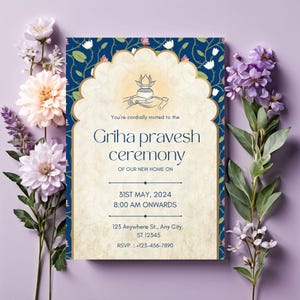 Invito per l&#39;inaugurazione della casa indiana / Invito Griha Pravesh / Gruha Pravesam / Invito Pooja / Invito alla cerimonia indiana / Invito per l&#39;inaugurazione della casa indù